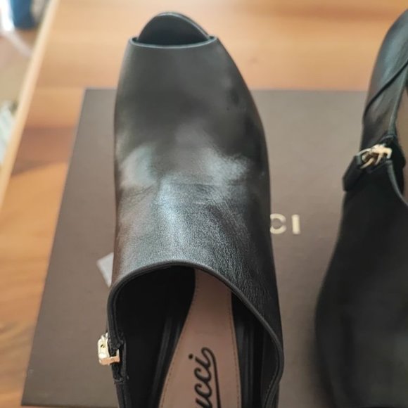 Gucci Black Leather Peep Toe Heeled Platform Booties - Picture 4 of 8
